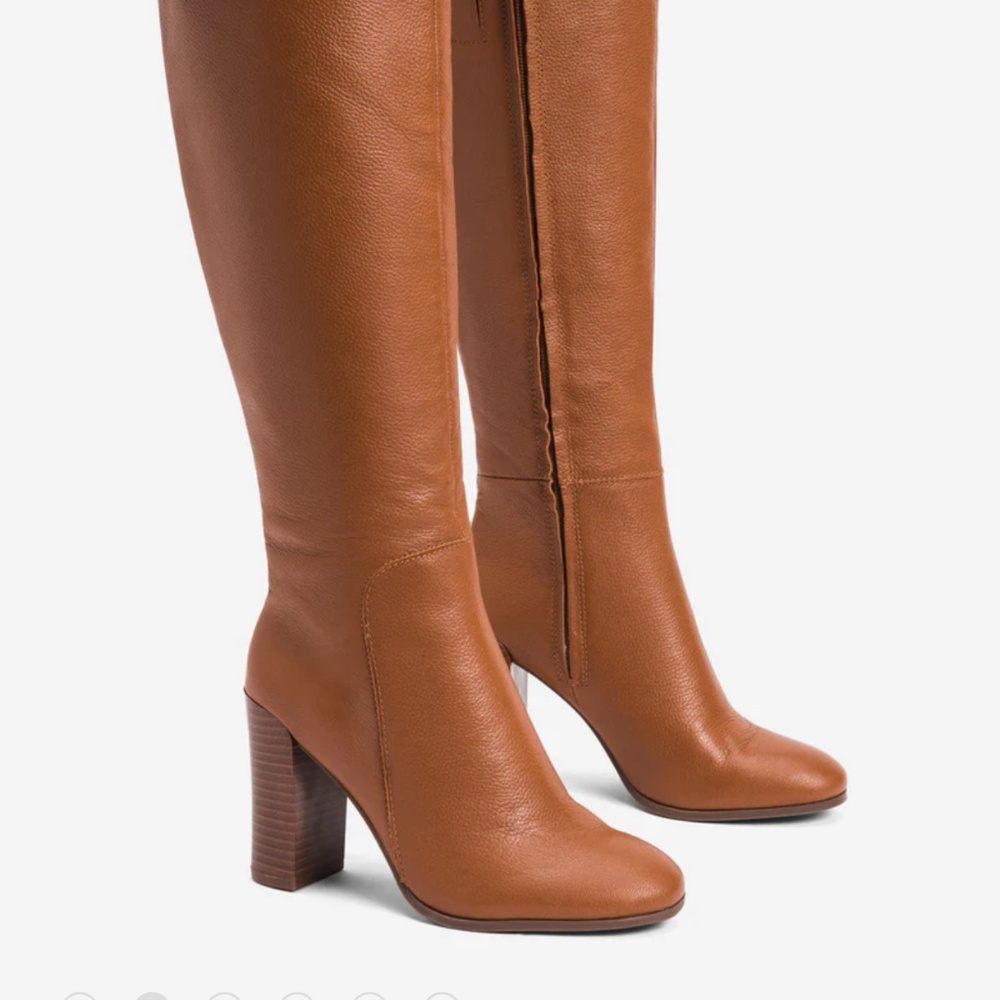 Kenneth Cole Knee Length Cognac Brown High Heel Riding Boots